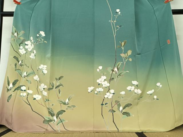 平和屋着物○京友禅作家 坂東峰彩 訪問着 枝花文 暈