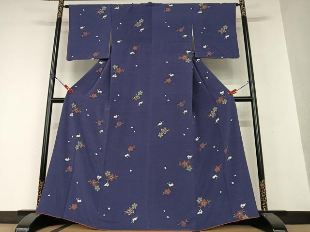 平和屋着物○上質な小紋 紬地 手描き 花兎 正絹 逸品 AAAW9275zg 平和