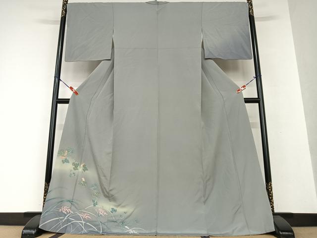 平和屋着物●訪問着　草花文　暈し染め　金彩　ロング丈　正絹　逸品　AAAW9276zg