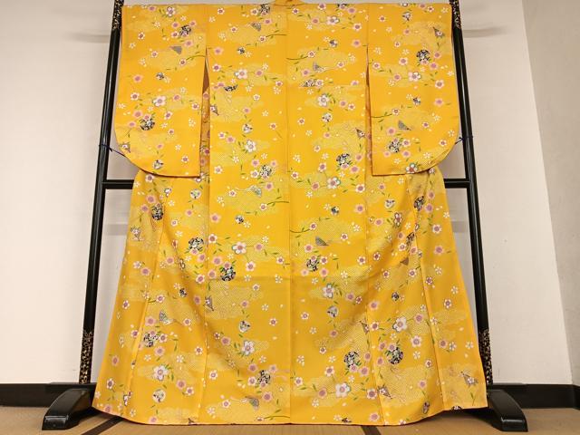 平和屋着物●小振袖　二尺袖　花鈴鞠文　金彩　洗える着物　未使用　AAAW9289zg