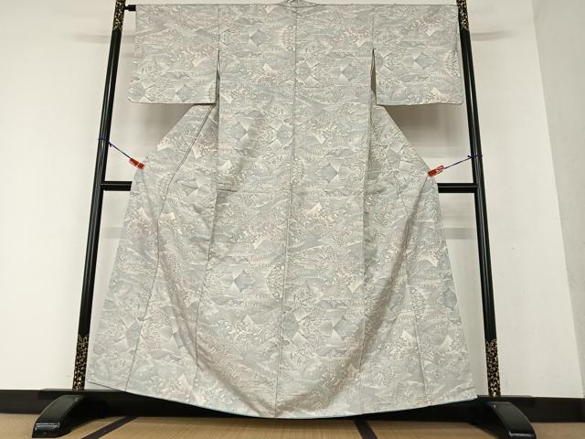 平和屋着物○本場大島紬 白大島 カタス7マルキ 人物風景花文 正絹