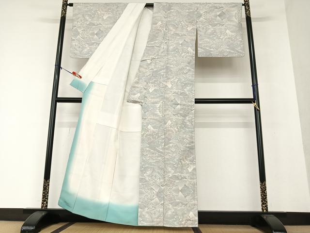 平和屋着物○本場大島紬 白大島 カタス7マルキ 人物風景花文 正絹