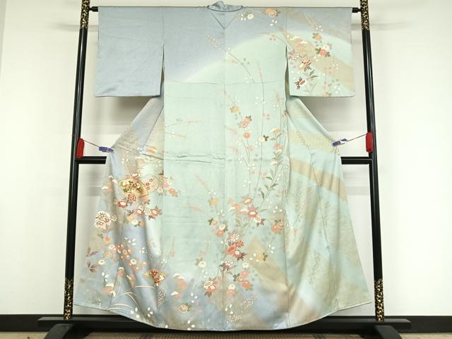 平和屋着物●訪問着　駒刺繍　地紙雪輪草花文　暈し染め　金彩　正絹　逸品　AAAX0005np