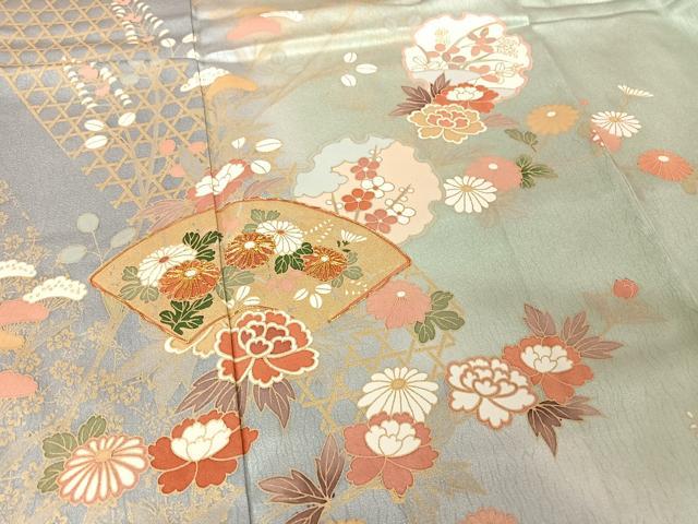 平和屋着物○訪問着 駒刺繍 地紙雪輪草花文 暈し染め