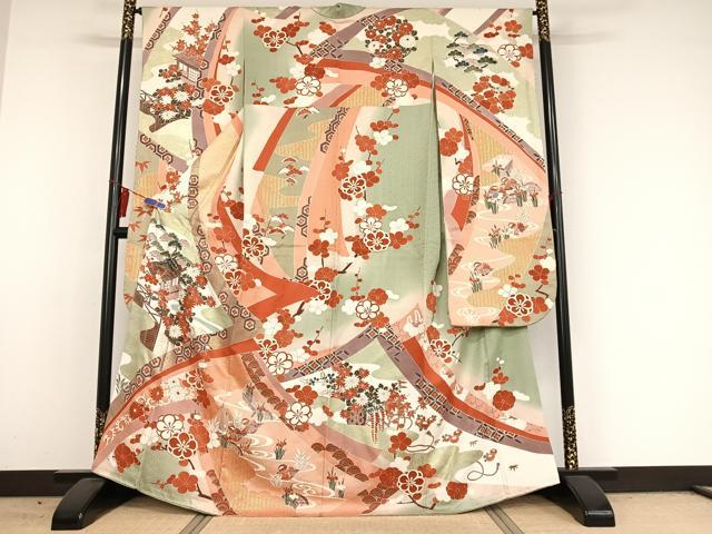 平和屋着物○豪華振袖 風景草花文 暈し染め 金彩 正絹 逸品