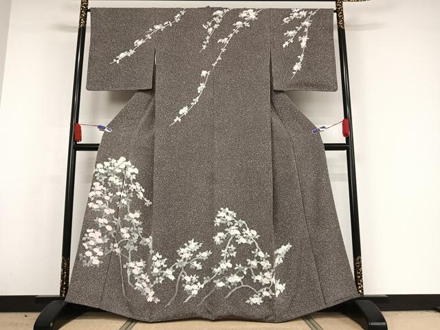 平和屋着物○訪問着 友禅 枝花文 たたき染め 三越扱い 正絹 逸品