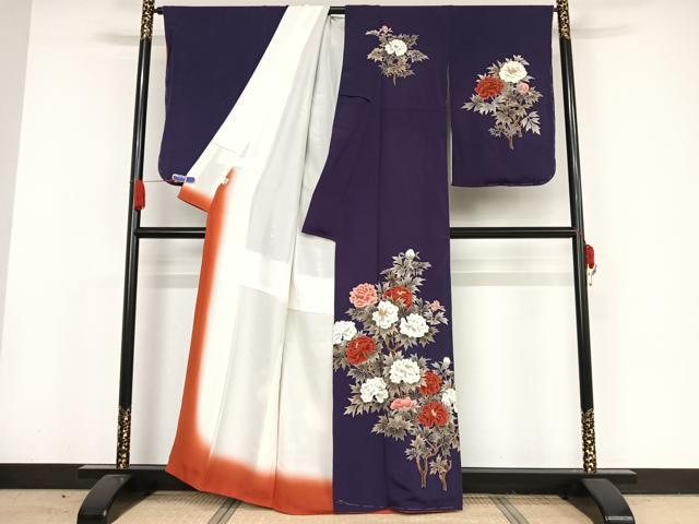 平和屋着物●九寸名古屋帯　型染　遠山花文　鬼しぼ縮緬　正絹　逸品　DAAZ0313ps 平和屋着物○九寸名古屋帯 型染 遠山花文 鬼しぼ縮緬 正絹 逸品