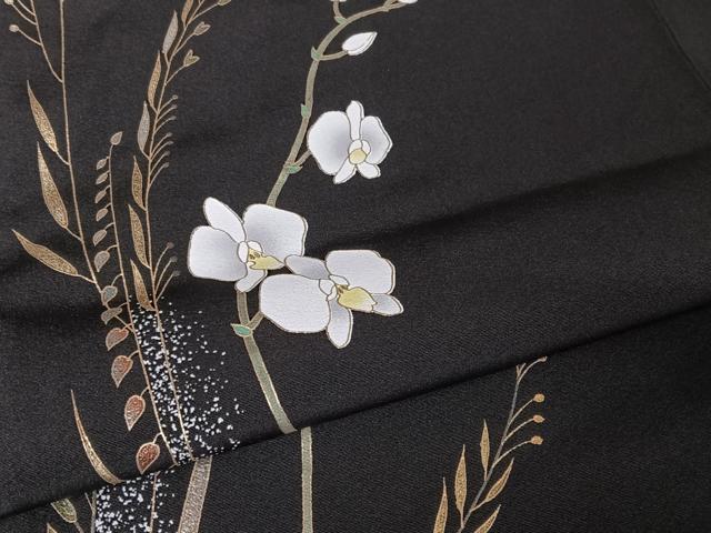 平和屋着物○訪問着 胡蝶蘭 黒地 金銀彩 正絹 逸品 AAAX0026np