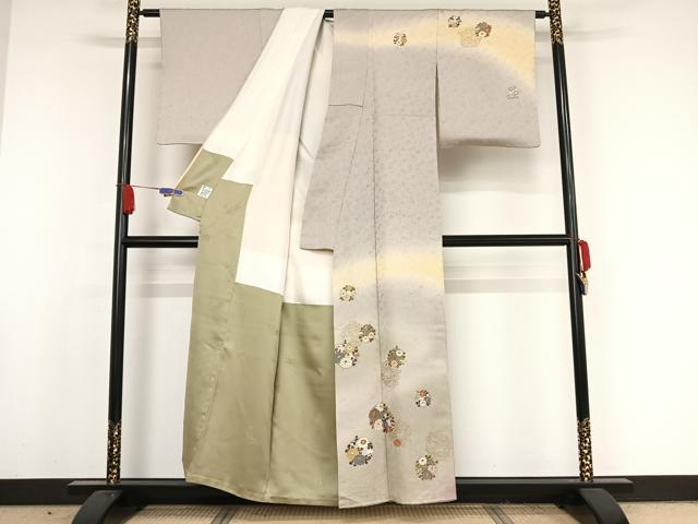 平和屋着物●世界的友禅作家　千地泰弘　訪問着　花丸文　暈し染め　金彩　金通し地　正絹　逸品　AAAX0035np 平和屋着物○世界的友禅作家 千地泰弘 訪問着 花丸文 暈