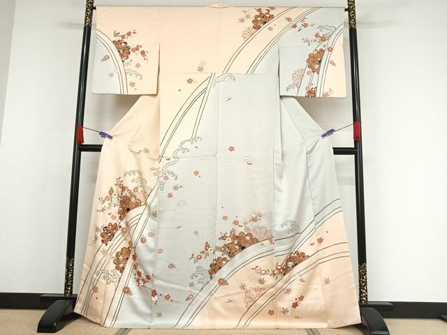 ［3145］［3925］訪問着 草花文 落款有 作家物 金彩 正絹 着物 袷 3145］［3925］訪問着 草花文 落款有 作家物 金彩 正絹 着物 袷