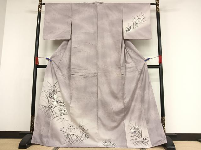 平和屋着物●訪問着　紬地　手描き　花籬文　金彩　ロング丈　正絹　逸品　未使用　AAAX0048np