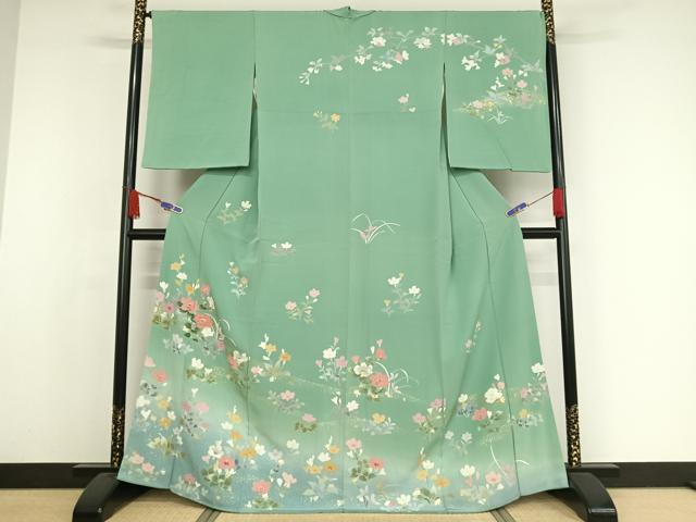 平和屋着物●訪問着　草花文　暈し染め　金彩　正絹　逸品　AAAX0049np