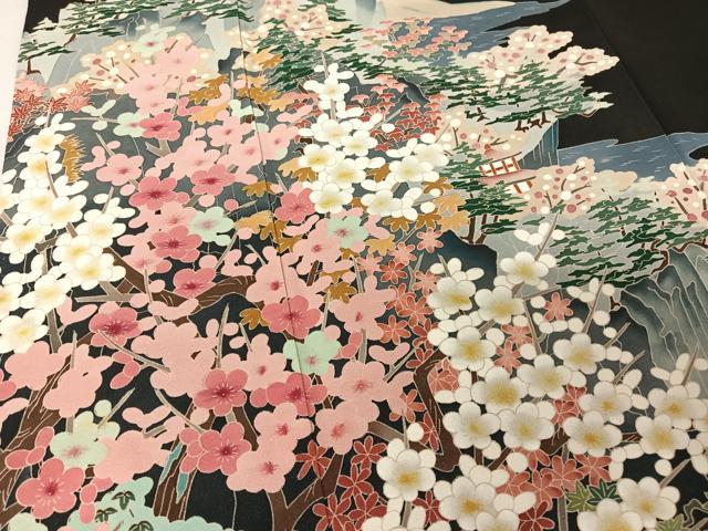 平和屋着物○本加賀友禅作家 百貫華峰 黒留袖 風景文