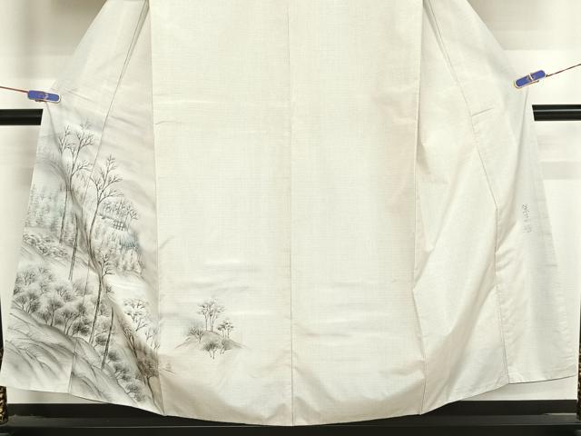 平和屋着物○本場大島紬 訪問着 白大島 作家物 風景文 正絹 逸品