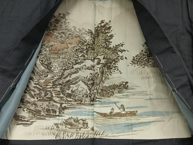 平和屋着物□男性 紬 アンサンブル 長襦袢(袷)セット 作家物 霞文 正絹