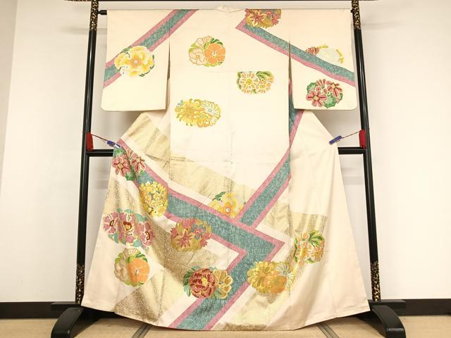 平和屋着物●訪問着　草花文　金彩　正絹　逸品　AAAX0103np