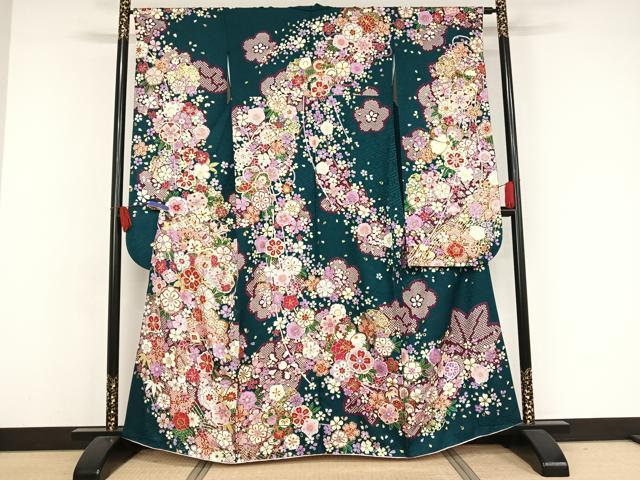 平和屋着物●豪華振袖　刺繍　舞花文　金彩　金銀糸　正絹　逸品　AAAX0107np