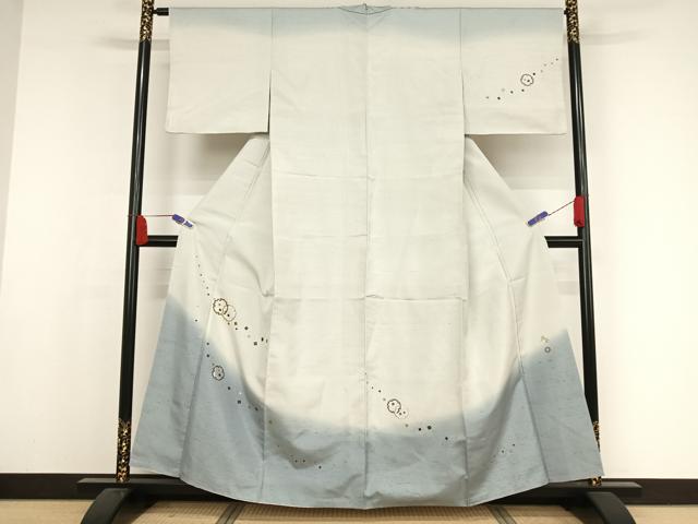 着物単品　袷　白山工房 牛首紬　染色家 市川純一郎　薄小豆色　草花　作家もの 着物単品 袷 白山工房 牛首紬 染色家 市川純一郎 薄小豆色 草花 作家もの