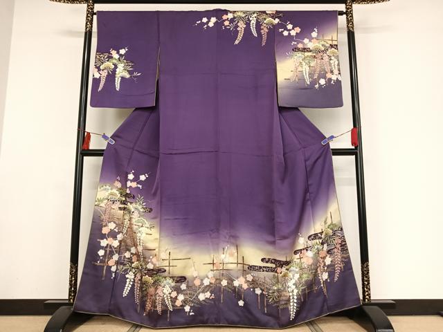 平和屋着物●訪問着　松竹梅　藤花房　暈し染め　金彩　やまと誂製　正絹　逸品　AAAX0163np