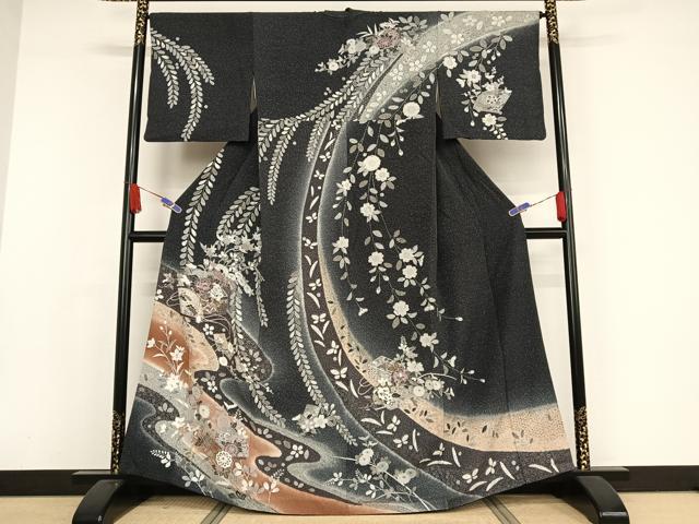 平和屋着物●訪問着　友禅　辻が花　花文箱文　暈し染め　たたき染め　銀彩　正絹　逸品　AAAX0173np