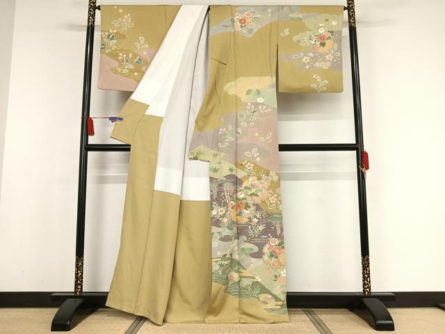 平和屋着物○訪問着 ロング丈 友禅 駒刺繍 雪輪草花文 暈し