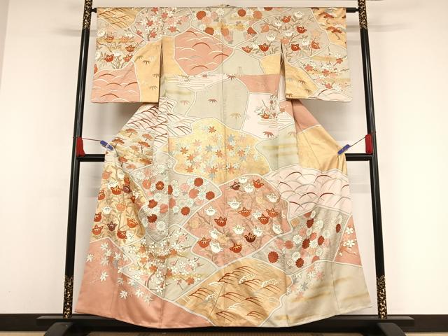 平和屋着物●訪問着　駒刺繍　枝橘文　金糸　金彩　正絹　逸品　AAAX0182np