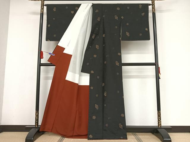 平和屋着物●上質な紬　椿　黒地　正絹　逸品　未使用　AAAX0187np 平和屋着物○上質な紬 椿 黒地 正絹 逸品 未使用 AAAX0187np