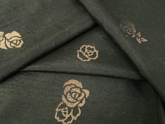 平和屋着物●上質な紬　椿　黒地　正絹　逸品　未使用　AAAX0187np