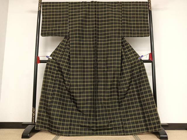 平和屋着物●訪問着　紬地　変わり間道　黒地　正絹　逸品　DAAV8701tw 平和屋着物○訪問着 紬地 変わり間道 黒地 正絹 逸品 DAAV8701tw