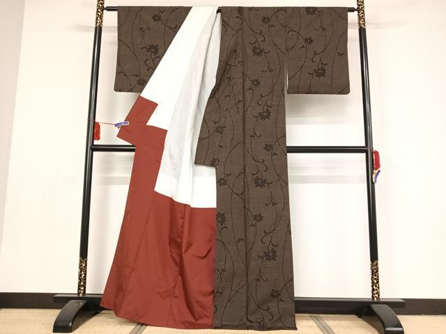 平和屋着物○本真綿結城紬 100亀甲 幾何学花文 正絹 逸品 AAAY1520np