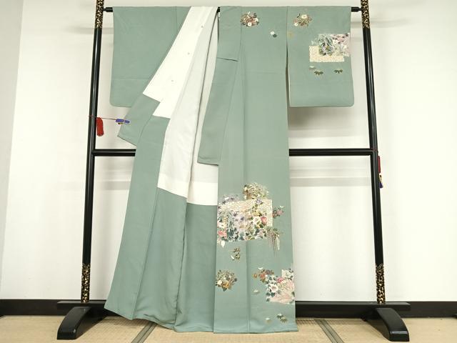 平和屋着物●素描友禅　鈴木麗雅　訪問着　色紙花文　暈し染め　正絹　逸品　AAAX0210np 平和屋着物○素描友禅 鈴木麗雅 訪問着 色紙花文 暈し