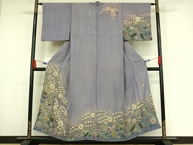 平和屋着物●希少　辻が花染織作家　功刀稔國　久保田一竹の弟子　訪問着　辻が花　絞り　暈し染め　金通し地　正絹　逸品　AAAX0217np