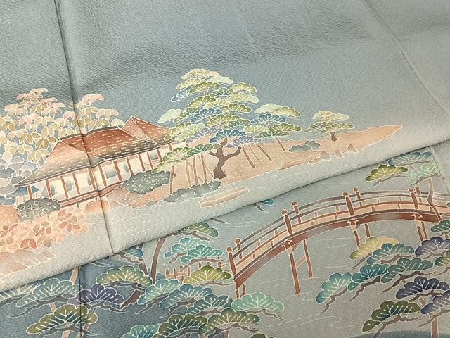 平和屋着物●京加賀友禅　百貫達雄　訪問着　栗林公園　暈し染め　銀座おゝぎ屋扱い　正絹　逸品　AAAX0224np 平和屋着物○京加賀友禅 百貫達雄 訪問着 栗林公園 暈し