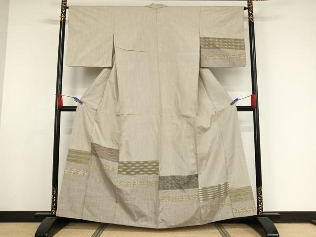 平和屋着物●訪問着　紬地　横段文　正絹　逸品　AAAX0231np