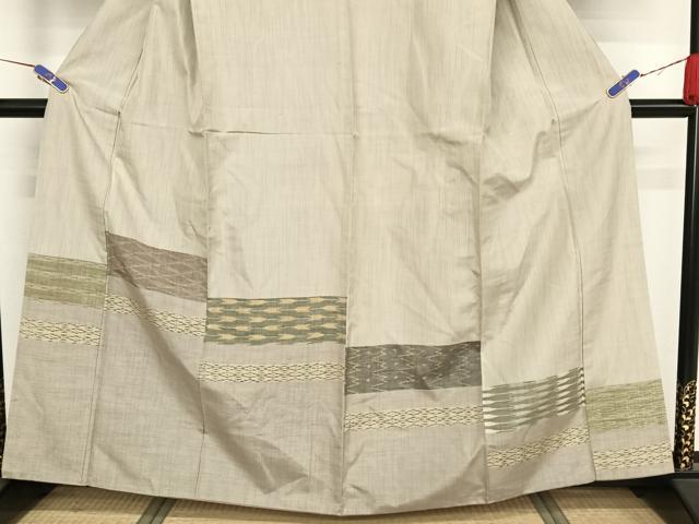 平和屋着物○訪問着 紬地 横段文 正絹 逸品 AAAX0231np