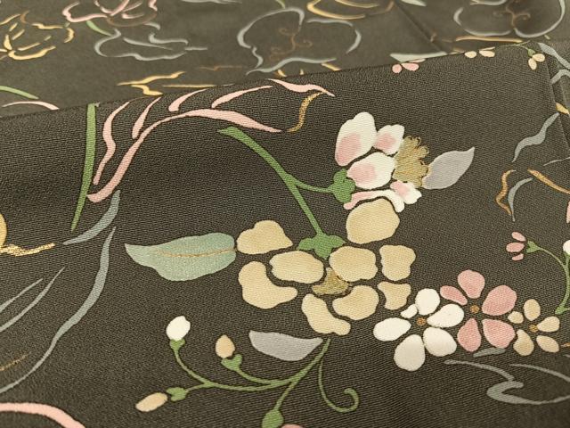 平和屋着物○上質な小紋 草花文 黒地 金彩 正絹 逸品 DAAV1447tw