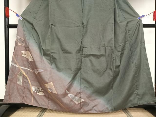 平和屋着物○訪問着 紬地 手描き 鏡裏花文 金彩 正絹 逸品