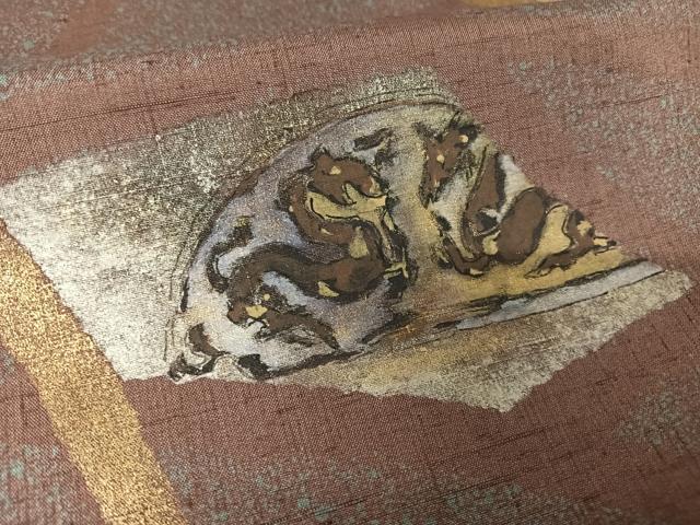 平和屋着物○訪問着 紬地 手描き 鏡裏花文 金彩 正絹 逸品