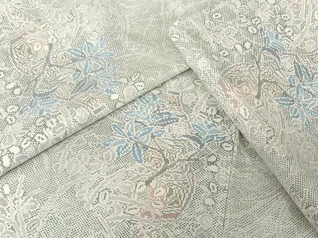 平和屋着物●本場大島紬　白大島　カタス7マルキ　花陶器文　正絹　逸品　AAAX0266np