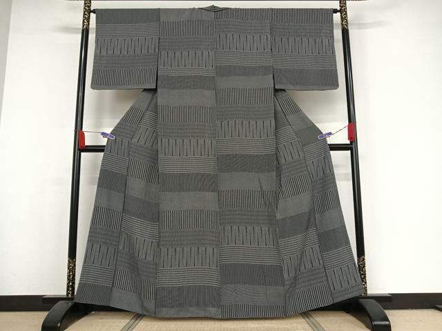 平和屋着物●江戸小紋　縞　黒地　正絹　逸品　AAAX0267np