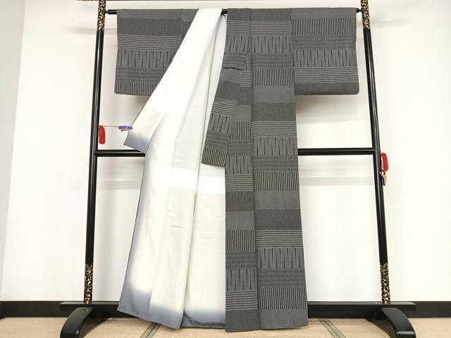 平和屋着物○江戸小紋 縞 黒地 正絹 逸品 AAAX0267np