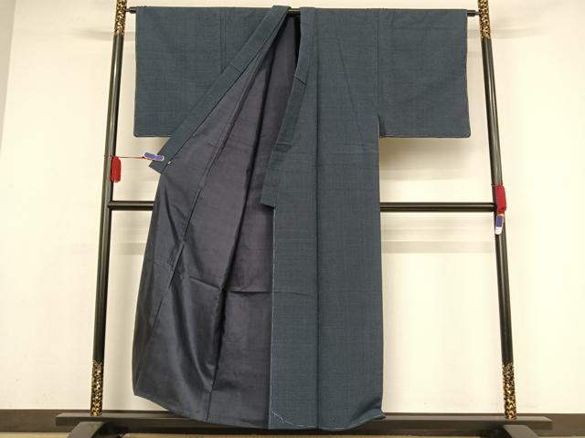 平和屋本店□極上 男性 白鷹お召 単衣 蚊絣 濃紺地 逸品 未 