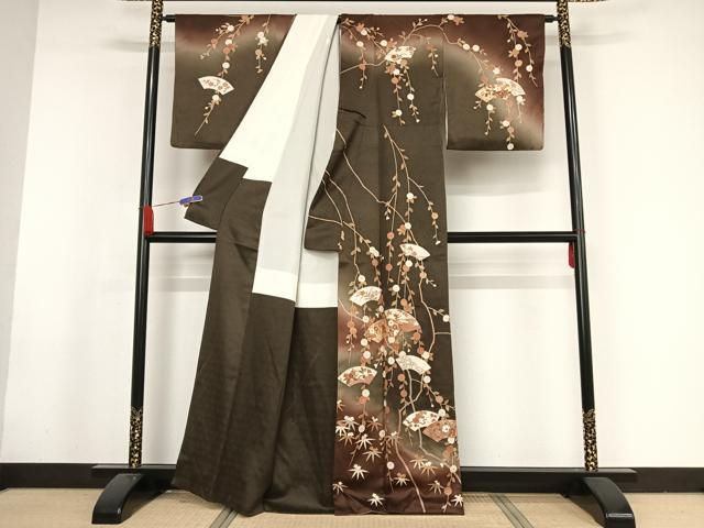 平和屋着物○訪問着 地紙枝花文 暈し染め 金彩 正絹