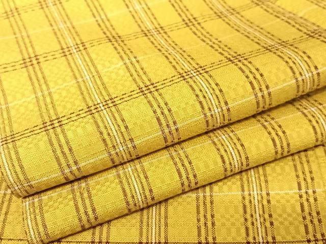 平和屋着物●極上　本場黄八丈　山下八百子　市松綾織　格子　正絹　逸品　AAAX0294np