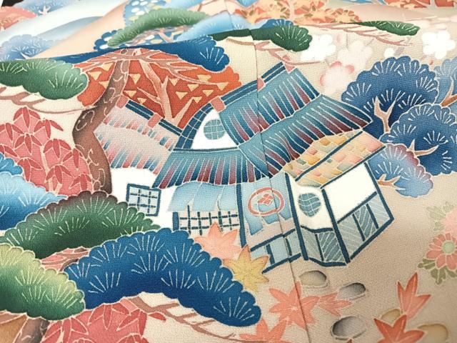 平和屋着物○本加賀友禅作家 稲荷茂雄 黒留袖 風景文 松竹梅 暈