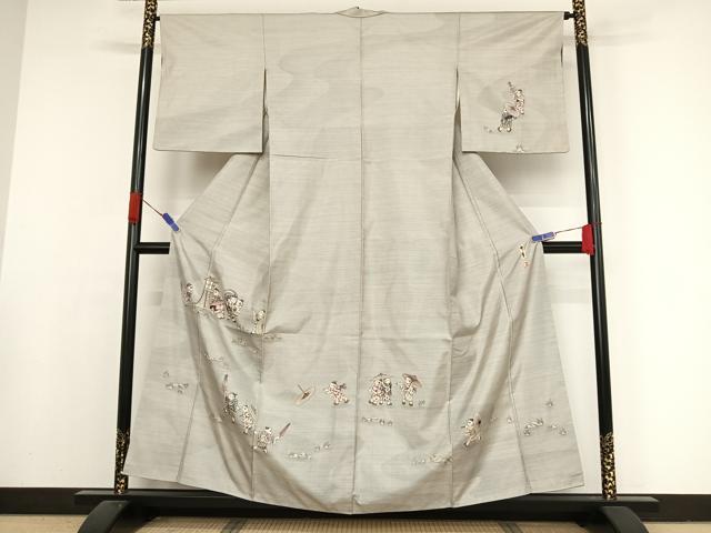 平和屋着物●本場大島紬　訪問着　作家物　手描き　白大島　傘童　正絹　逸品　AAAX0319np