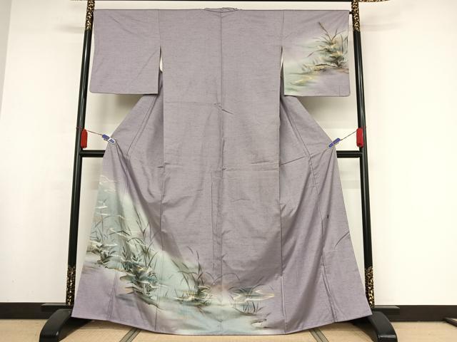 平和屋着物○訪問着 紬地 手描き 草花文 金彩 正絹 逸品 DAAU0880tw