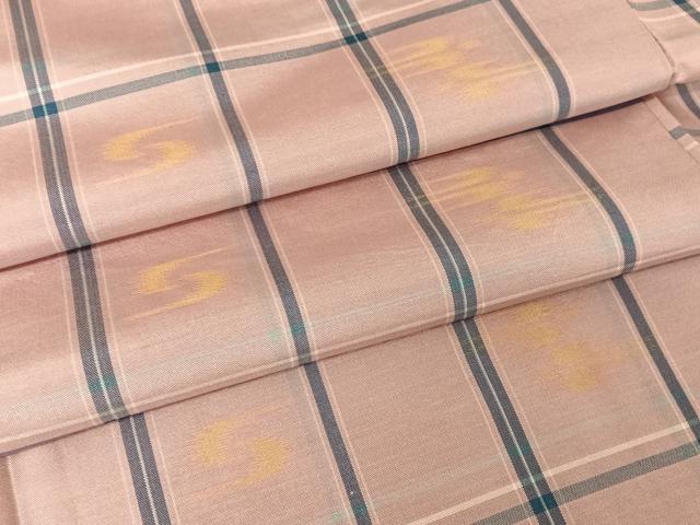 平和屋着物●上質な紬　琉球絣　格子　正絹　逸品　AAAX0326np