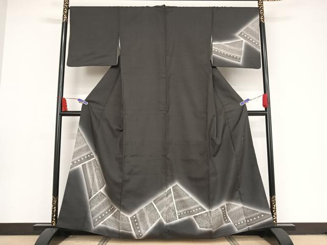 平和屋着物●葉葺工房　訪問着　紬地　絞り　寄せ小紋柄　正絹　逸品　AAAX0343np