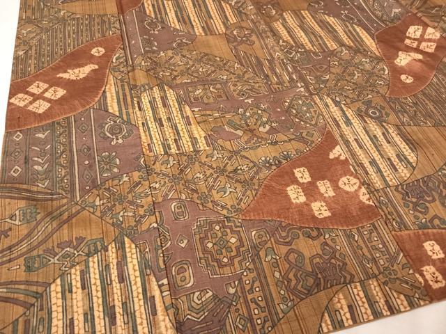 平和屋着物○伝統工芸士 七代目 吉澤与市 紬 絞り 幾何学